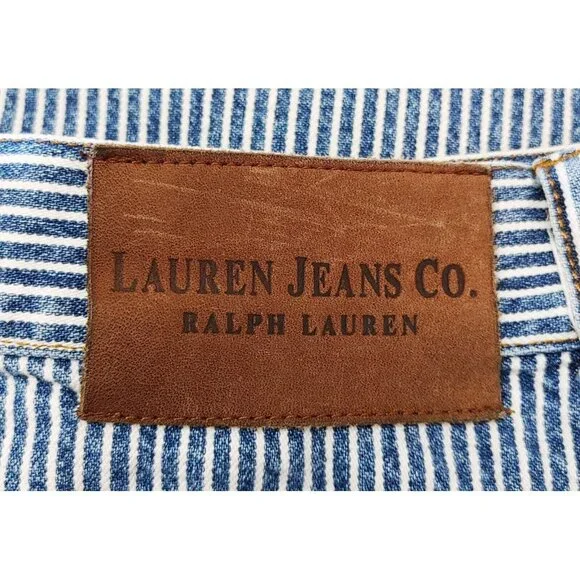 Lauren Jeans Co. Ralph Lauren Women's Blue Striped Denim Shorts Size 16 Vintage - Picture 4 of 4